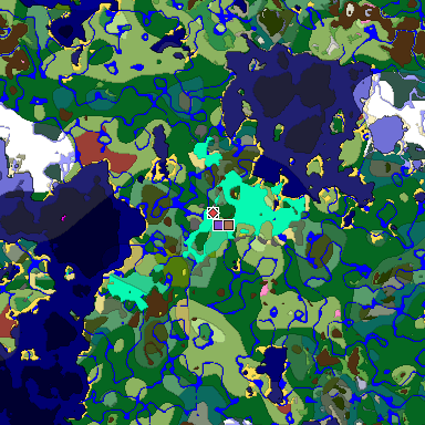 Predicted biome map of Java 26.3 seed 6041302204589691078 around estimated spawn