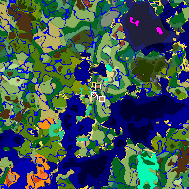 Predicted biome map of Java 26.3 seed -9143798075365924979 around estimated spawn