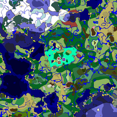 Predicted biome map of Java 26.3 seed 2697177003140414060 around estimated spawn
