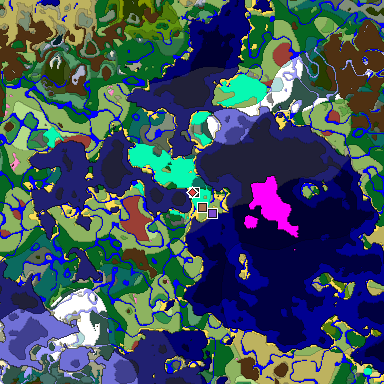 Predicted biome map of Java 26.3 seed -2281083585014278228 around estimated spawn