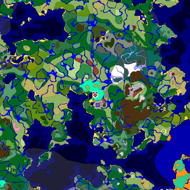 Predicted biome map of Java 26.3 seed 5889104316564164353 around estimated spawn