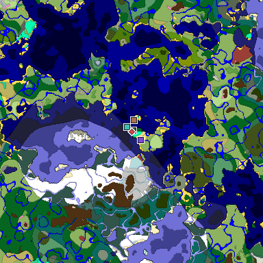 Predicted biome map of Java 26.3 seed 1372807442157562892 around estimated spawn