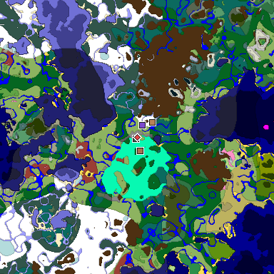 Predicted biome map of Java 26.3 seed -3870015833764480849 around estimated spawn