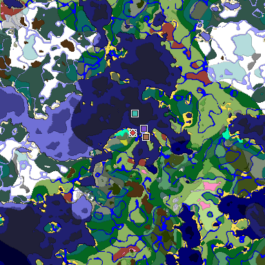 Predicted biome map of Java 26.3 seed -7634053896603811735 around estimated spawn