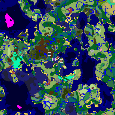 Predicted biome map of Java 26.3 seed -8526524285955603664 around estimated spawn