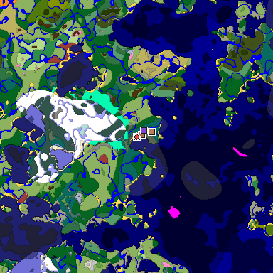 Predicted biome map of Java 26.3 seed 8192392487503669795 around estimated spawn