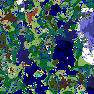 Predicted biome map of Java 26.3 seed 7468863719203497402 around estimated spawn