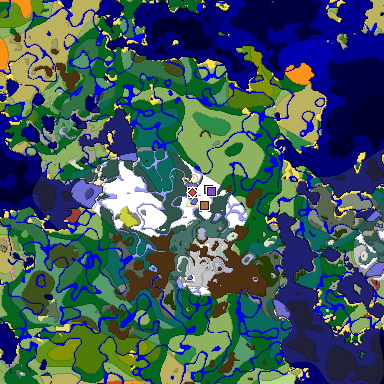 Predicted biome map of Java 26.3 seed -239455770859852288 around estimated spawn