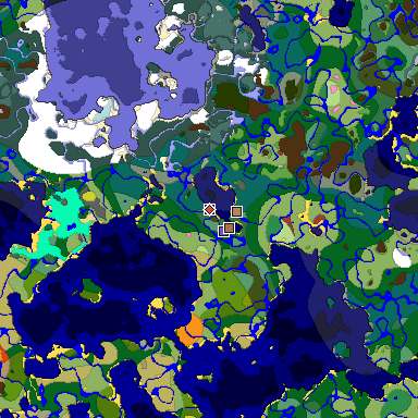 Predicted biome map of Java 26.3 seed 279037442330346874 around estimated spawn