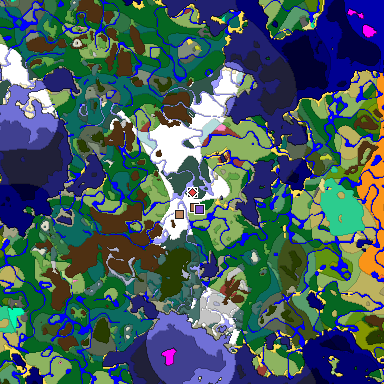 Predicted biome map of Java 26.3 seed -3864317469271201866 around estimated spawn