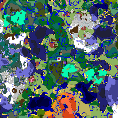 Predicted biome map of Java 26.3 seed -1485714545989502596 around estimated spawn