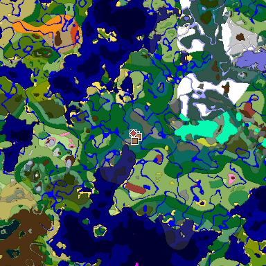 Predicted biome map of Java 26.3 seed 5854223275000379096 around estimated spawn
