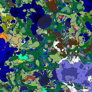 Predicted biome map of Java 26.3 seed -4556925407431314446 around estimated spawn