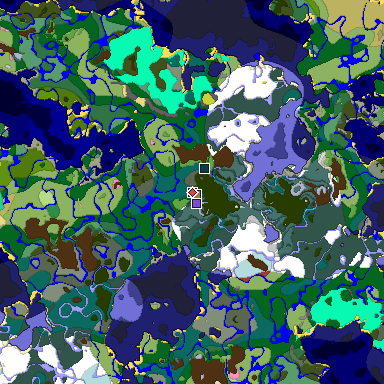 Predicted biome map of Java 26.3 seed -4142169804294827542 around estimated spawn