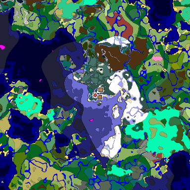 Predicted biome map of Java 26.3 seed 9017631635334264318 around estimated spawn