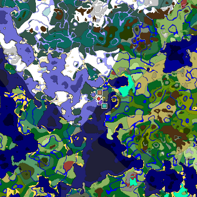 Predicted biome map of Java 26.3 seed -5495866445575400057 around estimated spawn
