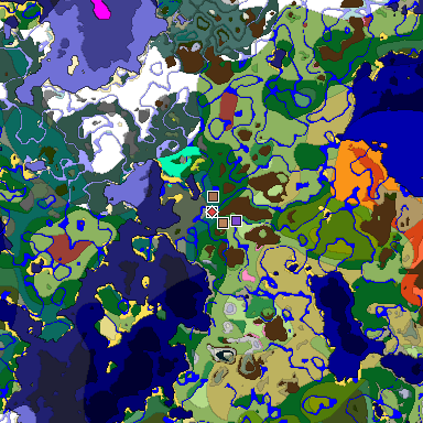 Predicted biome map of Java 26.3 seed -1985216572971253029 around estimated spawn