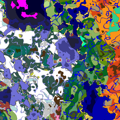 Predicted biome map of Java 26.3 seed 5767392473194129214 around estimated spawn