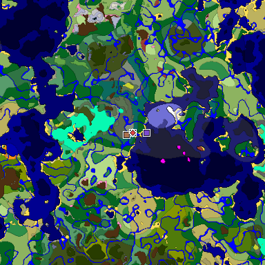 Predicted biome map of Java 26.3 seed 7530505488364543940 around estimated spawn