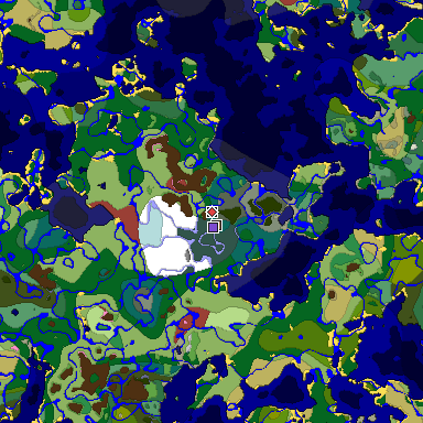 Predicted biome map of Java 26.3 seed 8044701068468749388 around estimated spawn