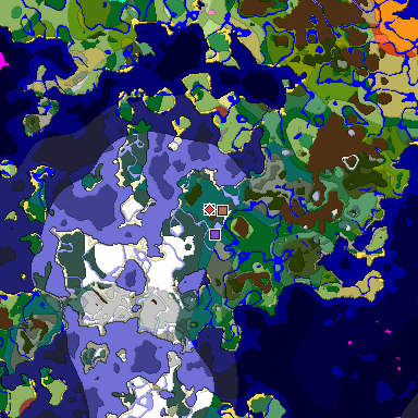Predicted biome map of Java 26.3 seed -2475806941753855846 around estimated spawn