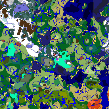 Predicted biome map of Java 26.3 seed 6316072654888194627 around estimated spawn