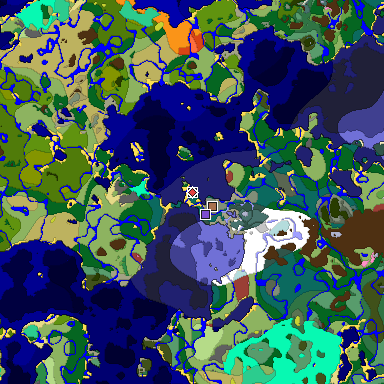 Predicted biome map of Java 26.3 seed -3326073599504607777 around estimated spawn