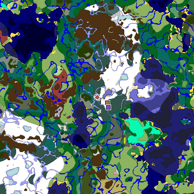 Predicted biome map of Java 26.3 seed 2949319510548750579 around estimated spawn