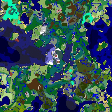 Predicted biome map of Java 26.3 seed 9141069030414146665 around estimated spawn