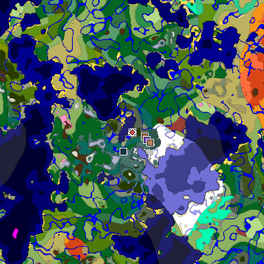 Predicted biome map of Java 26.3 seed -5486157684464473375 around estimated spawn