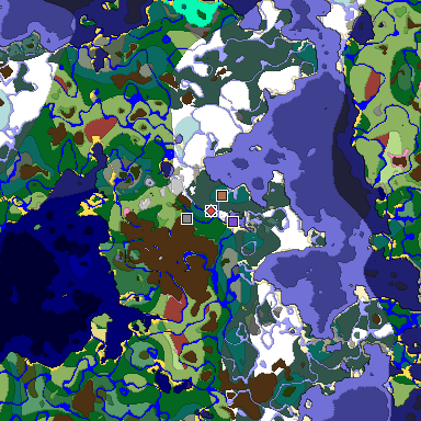 Predicted biome map of Java 26.3 seed -3989014333115893440 around estimated spawn