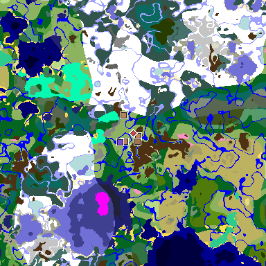 Map of Minecraft seed 3684064866499828000 around spawn