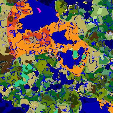 Map of Minecraft seed 2296990210397427394 around spawn