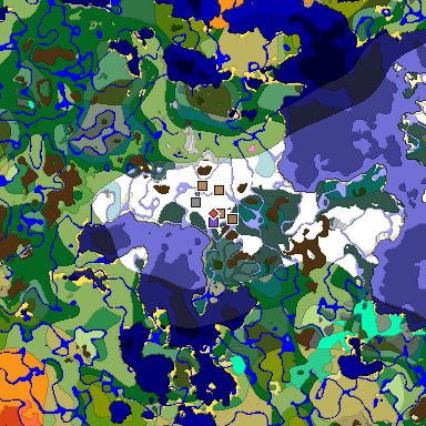 Map of Minecraft seed 7443140795720290988 around spawn