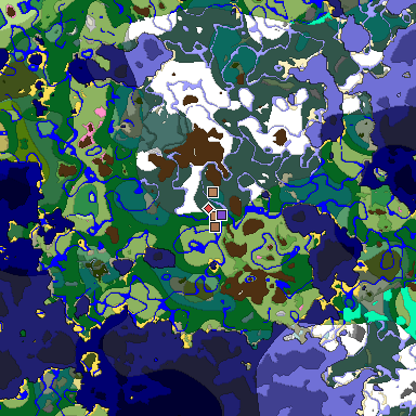 Map of Minecraft seed 8013038043859795342 around spawn