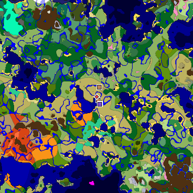 Map of Minecraft seed 2627441394854516199 around spawn