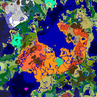 Predicted biome map of Java 26.3 seed -7623906436132724408 around estimated spawn