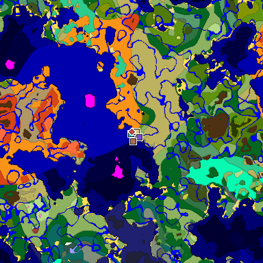 Predicted biome map of Java 26.3 seed -3513164672611671498 around estimated spawn
