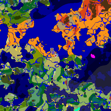 Predicted biome map of Java 26.3 seed 8586468103371543960 around estimated spawn