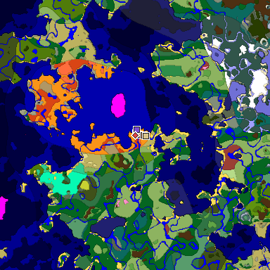Predicted biome map of Java 26.3 seed 5016232536844291692 around estimated spawn