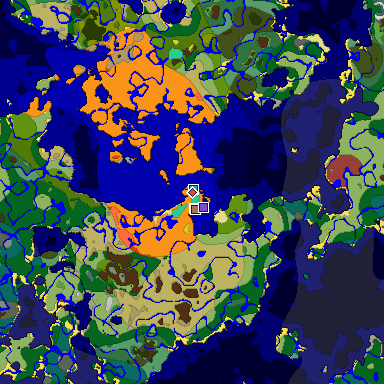Predicted biome map of Java 26.3 seed 5418767321393953698 around estimated spawn