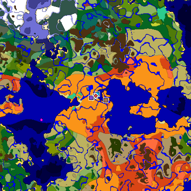 Predicted biome map of Java 26.3 seed 5250477110773821370 around estimated spawn