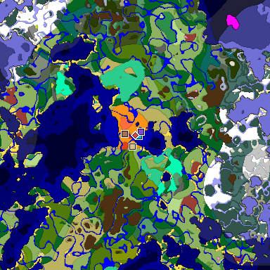 Predicted biome map of Java 26.3 seed -202569484195424390 around estimated spawn