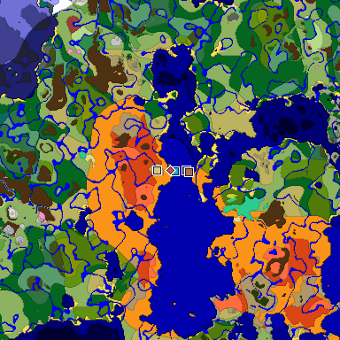 Predicted biome map of Java 26.3 seed -3794472658447622063 around estimated spawn