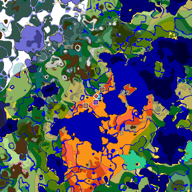 Predicted biome map of Java 26.3 seed -3242041421608241854 around estimated spawn