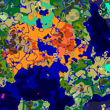 Predicted biome map of Java 26.3 seed 6777583385928306105 around estimated spawn