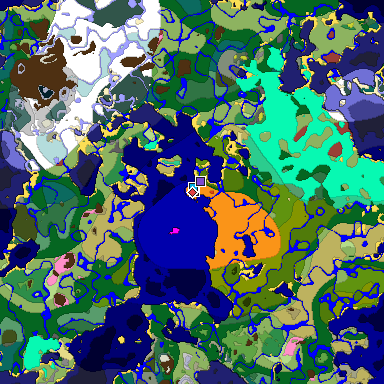 Predicted biome map of Java 26.3 seed 7263855377325761653 around estimated spawn