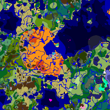 Predicted biome map of Java 26.3 seed -394518024925136490 around estimated spawn