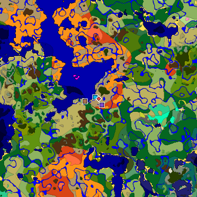 Predicted biome map of Java 26.3 seed -7272927634461384615 around estimated spawn
