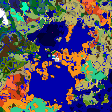 Predicted biome map of Java 26.3 seed 7724196535176302349 around estimated spawn